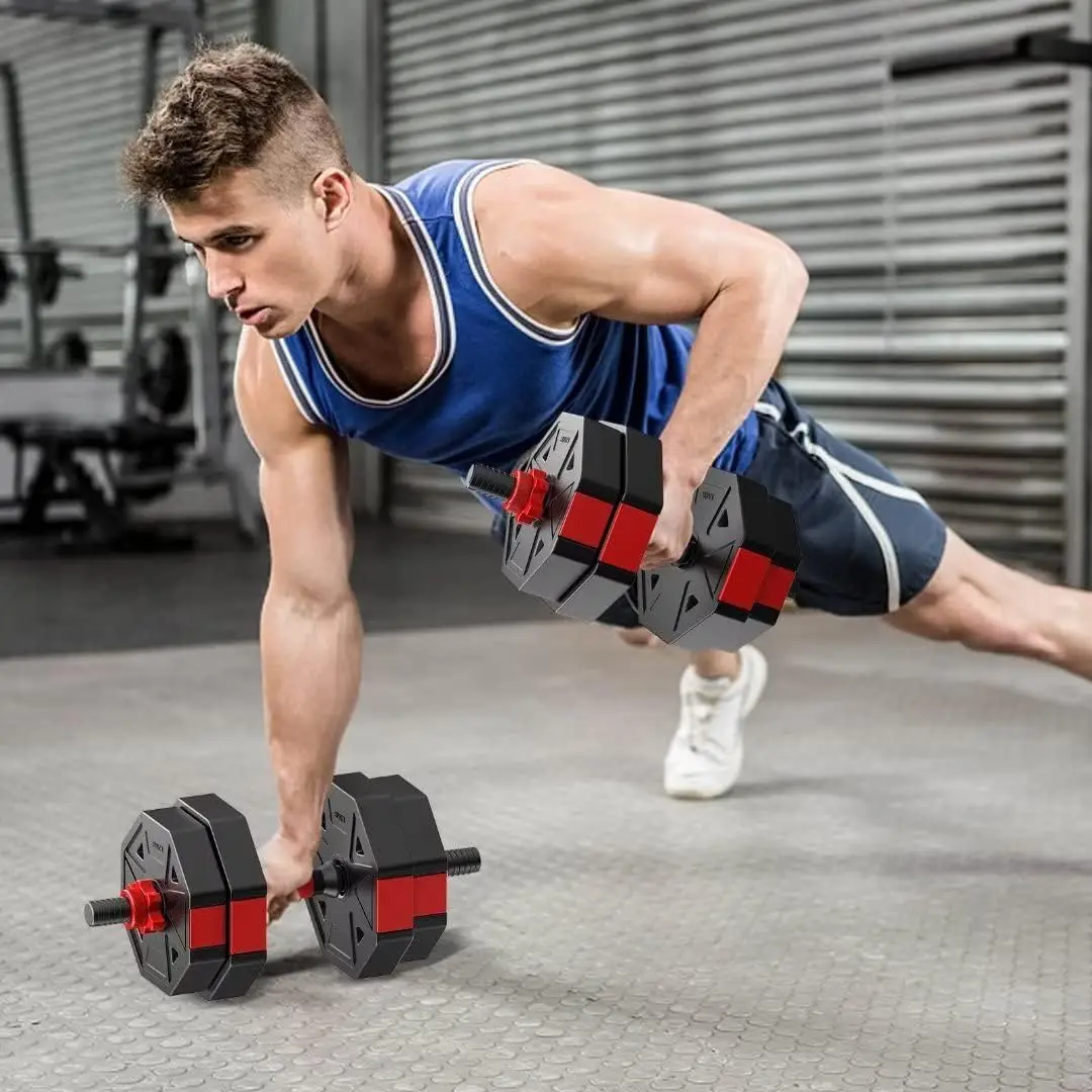 Adjustable Dumbbell to Barbell Fitness Set – 44lbs Anti-Slip Grip, 3-in-1 Home Gym Strength Training Barbell Weight Set - Image 6