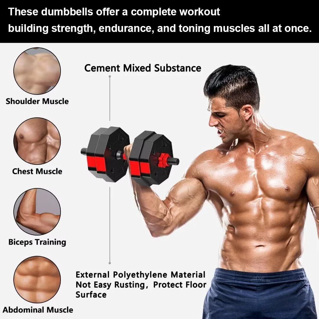 Adjustable Dumbbell to Barbell Fitness Set – 44lbs Anti-Slip Grip, 3-in-1 Home Gym Strength Training Barbell Weight Set - Image 3