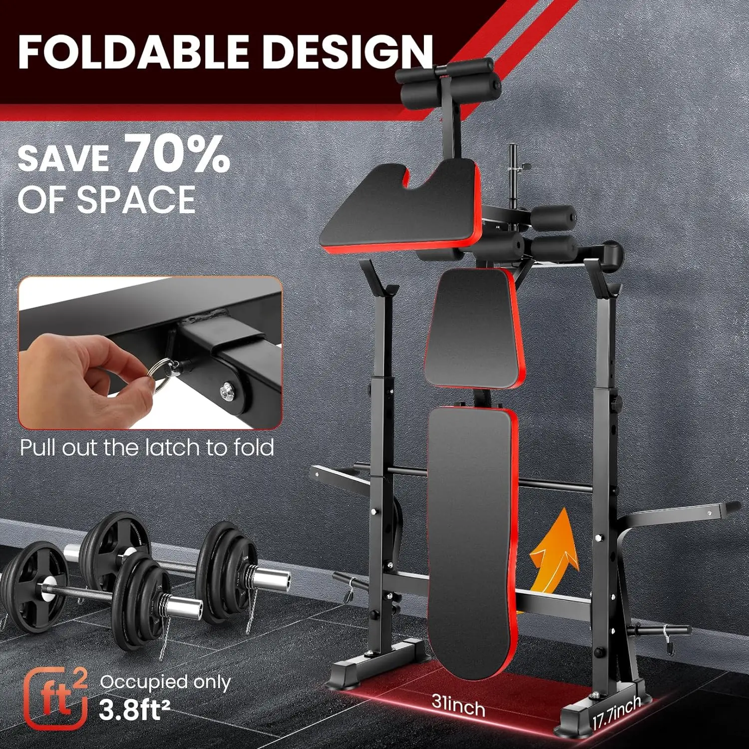 6 in 1 660lbs Weight Bench Set with Squat Rack, Bench Press Set with Barbell Rack, Adjustable Incline Strength Training Workout - Image 6