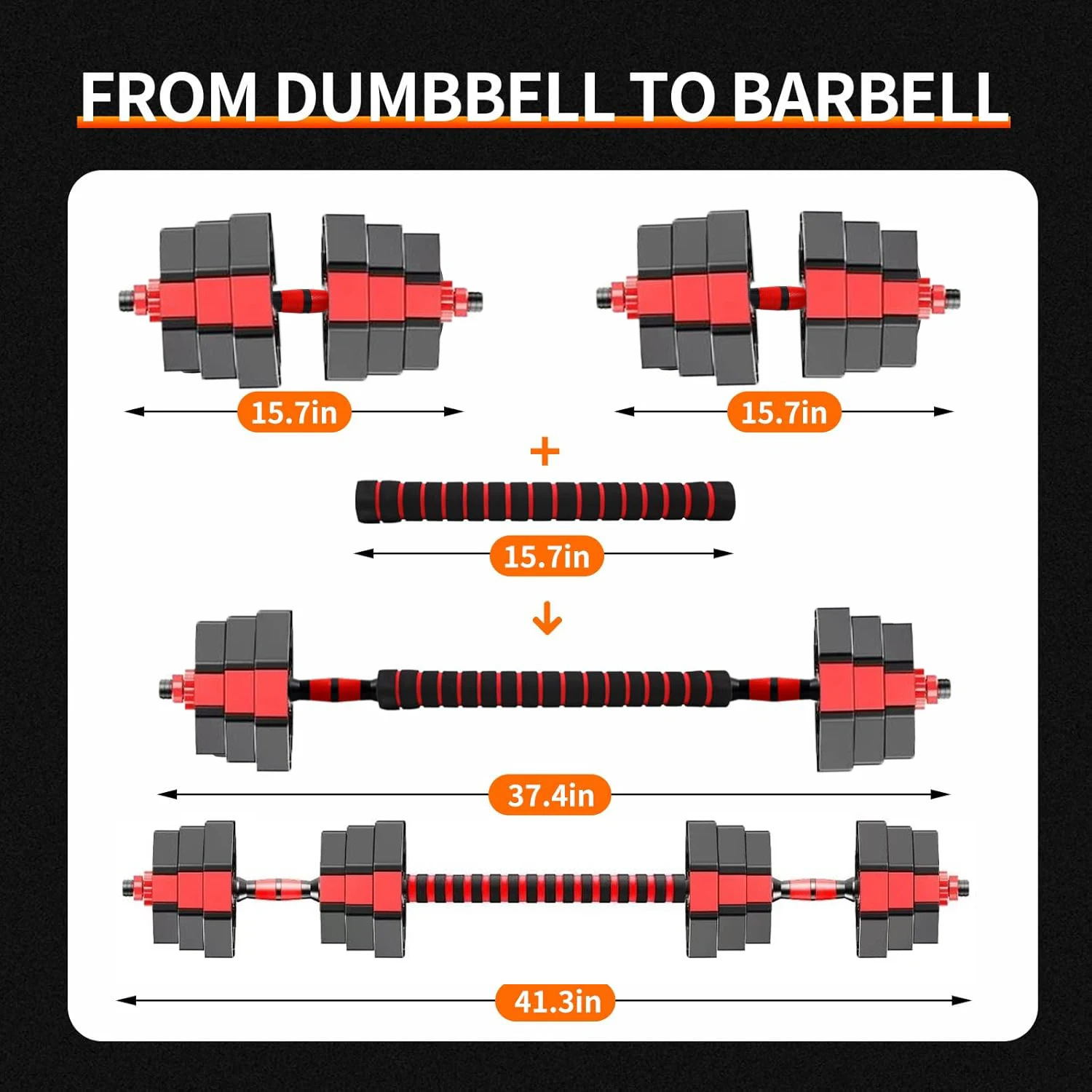 Adjustable Dumbbell to Barbell Fitness Set – 44lbs Anti-Slip Grip, 3-in-1 Home Gym Strength Training Barbell Weight Set - Image 5