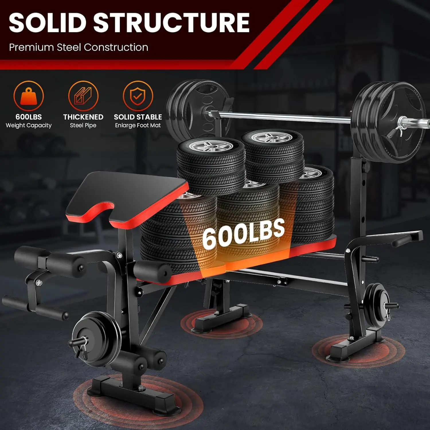 6 in 1 660lbs Weight Bench Set with Squat Rack, Bench Press Set with Barbell Rack, Adjustable Incline Strength Training Workout - Image 4