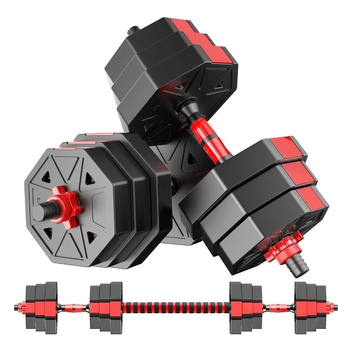 Adjustable Dumbbell to Barbell Fitness Set – 44lbs Anti-Slip Grip, 3-in-1 Home Gym Strength Training Barbell Weight Set