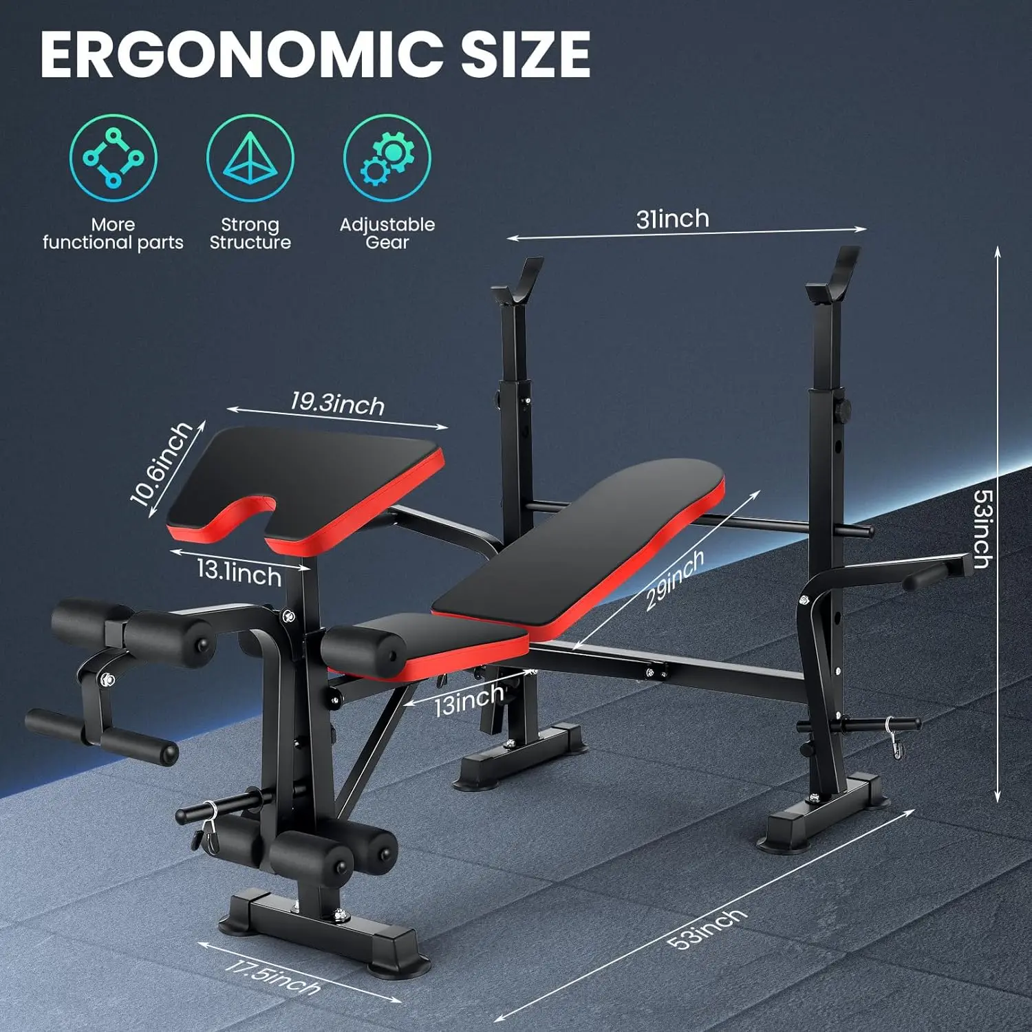 6 in 1 660lbs Weight Bench Set with Squat Rack, Bench Press Set with Barbell Rack, Adjustable Incline Strength Training Workout - Image 5