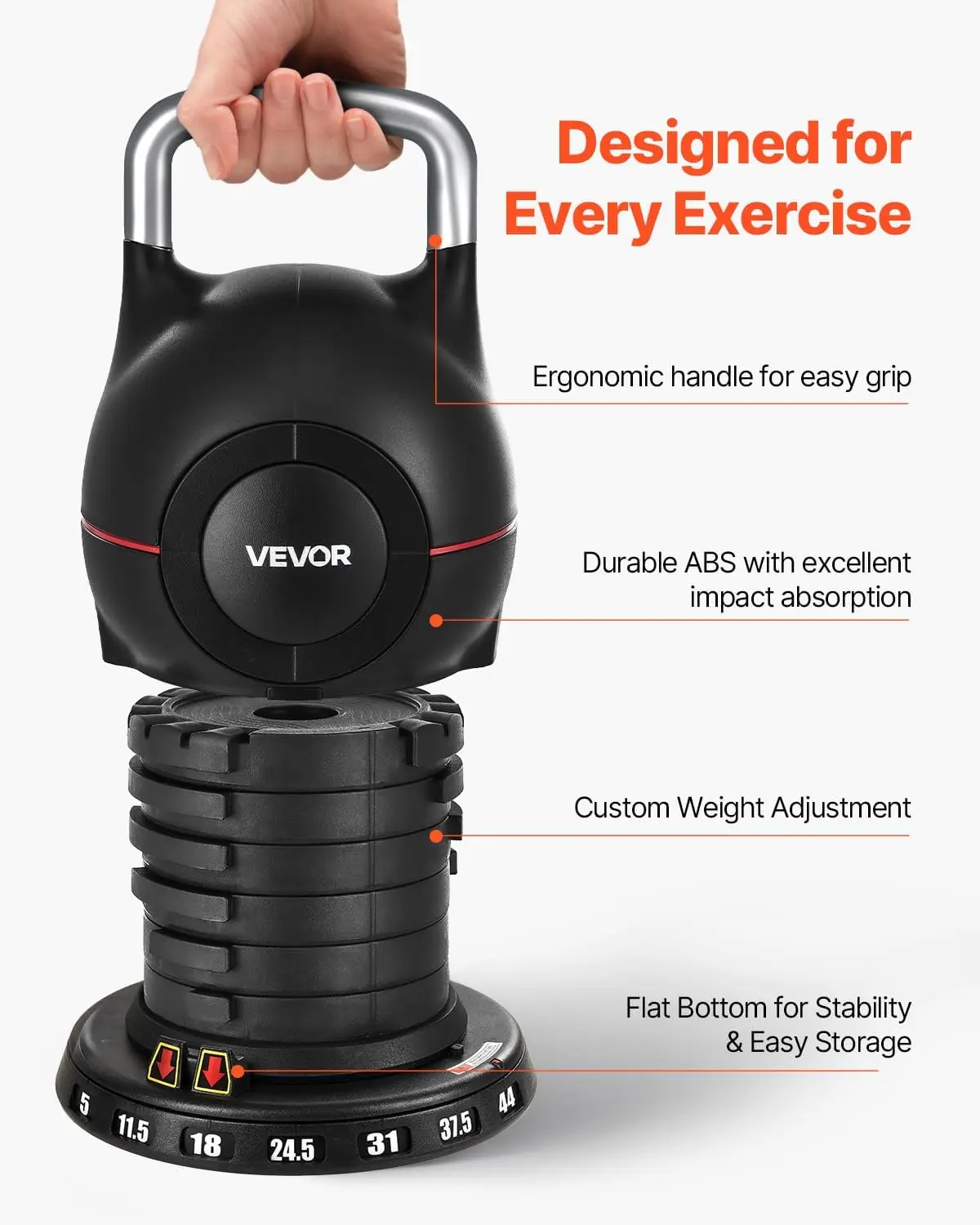 Adjustable Kettlebell Made of Die-Cast Aluminum and ABS for Grip Strength Training, Full-body & Cross-Training - Image 2