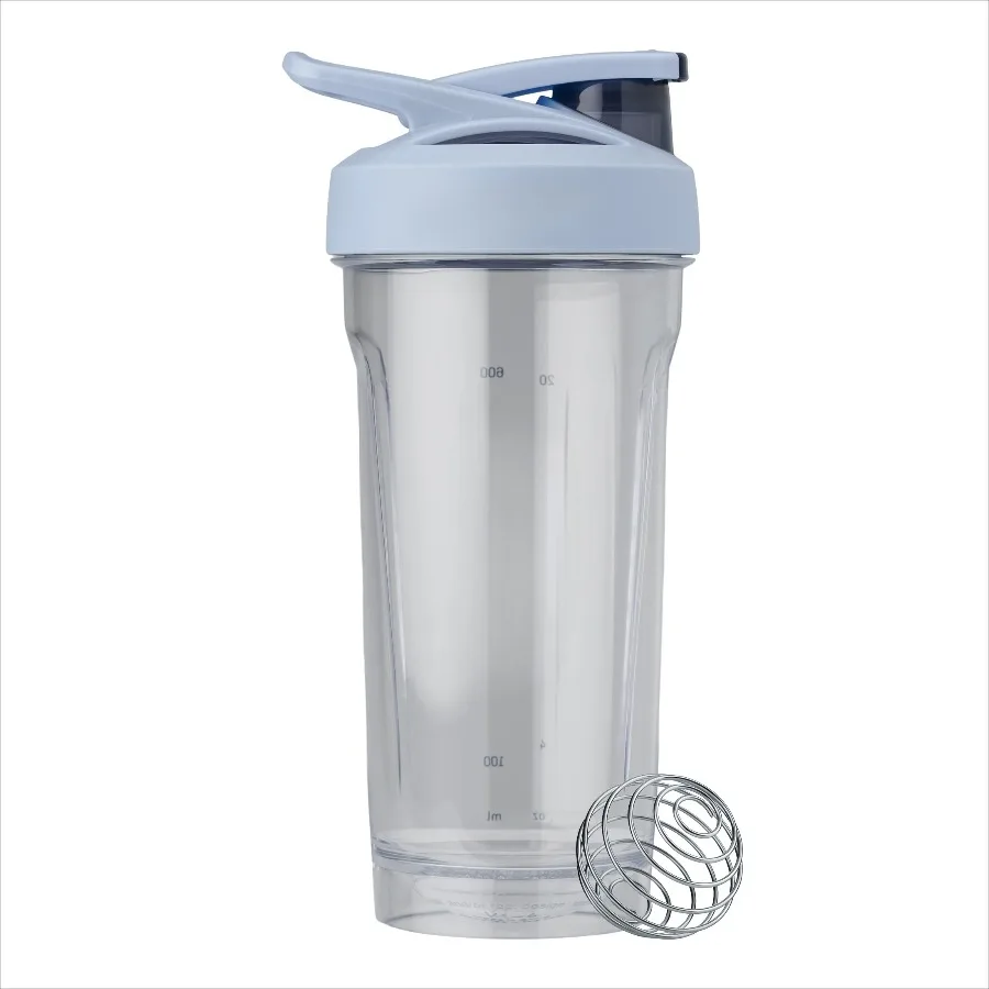 Strada Shaker Bottle, 28 oz, Tritan Plastic, Leakproof Flip Cap, Wire Whisk Ball, BPA-Free, Clear/Blue - Image 5