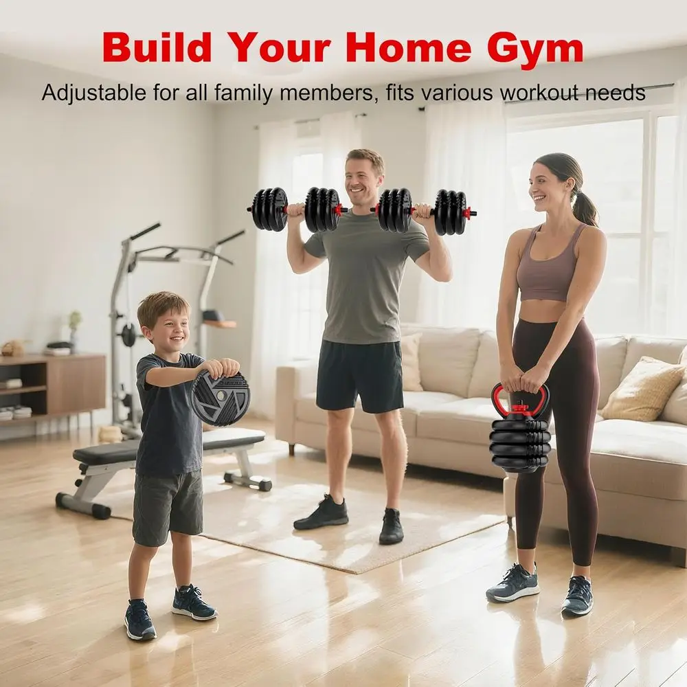 5 In 1 Adjustable Dumbbell Set Convert To Barbell Kettlebell 10 20 30 45 70 90LBS Home Gym Men Women Strength Training Weights - Image 12