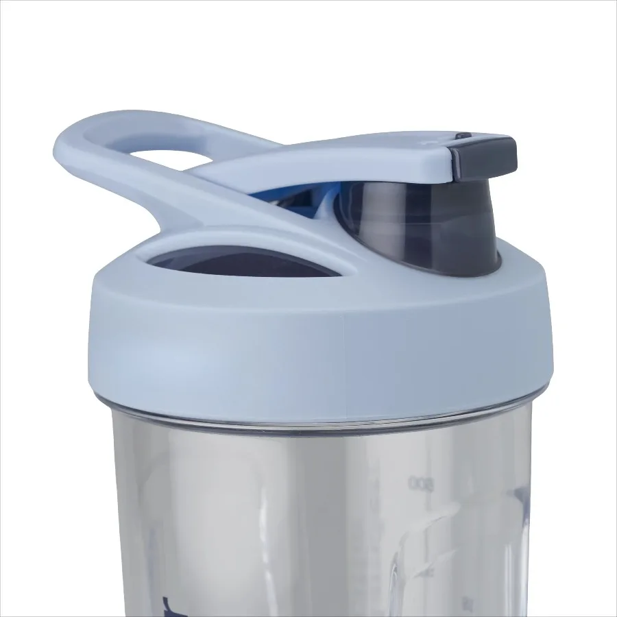 Strada Shaker Bottle, 28 oz, Tritan Plastic, Leakproof Flip Cap, Wire Whisk Ball, BPA-Free, Clear/Blue - Image 3