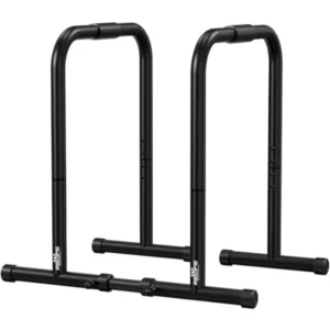 Dip Station for home gym use, heavy-duty steel construction, black finish, ultra-stable non-slip base and reinforced crossbar d