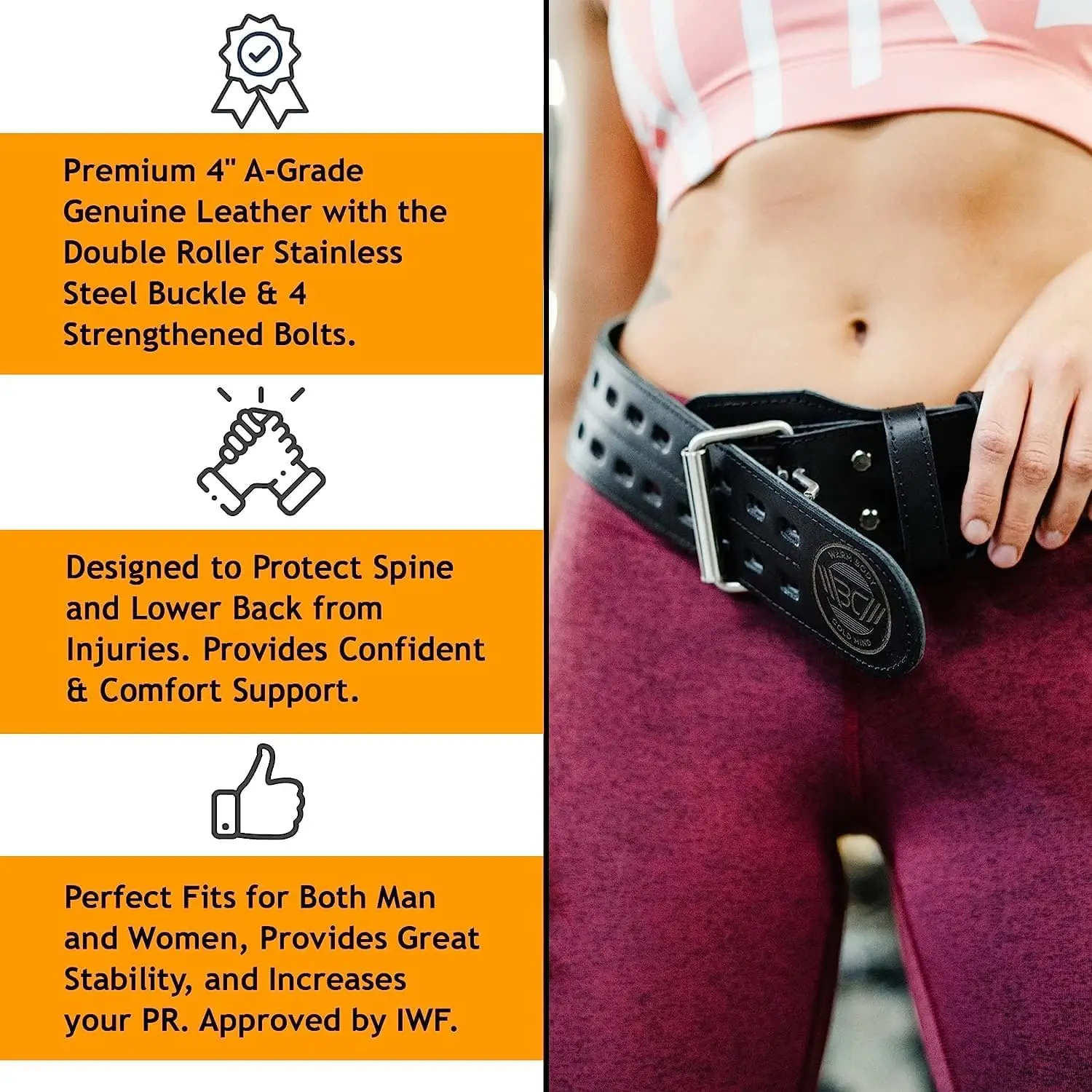 Leather Weight Lifting Belt for Workout in Gym, Leather, No Color Mentioned, Adjustable with Buckle for Waist/Back Support - Image 4