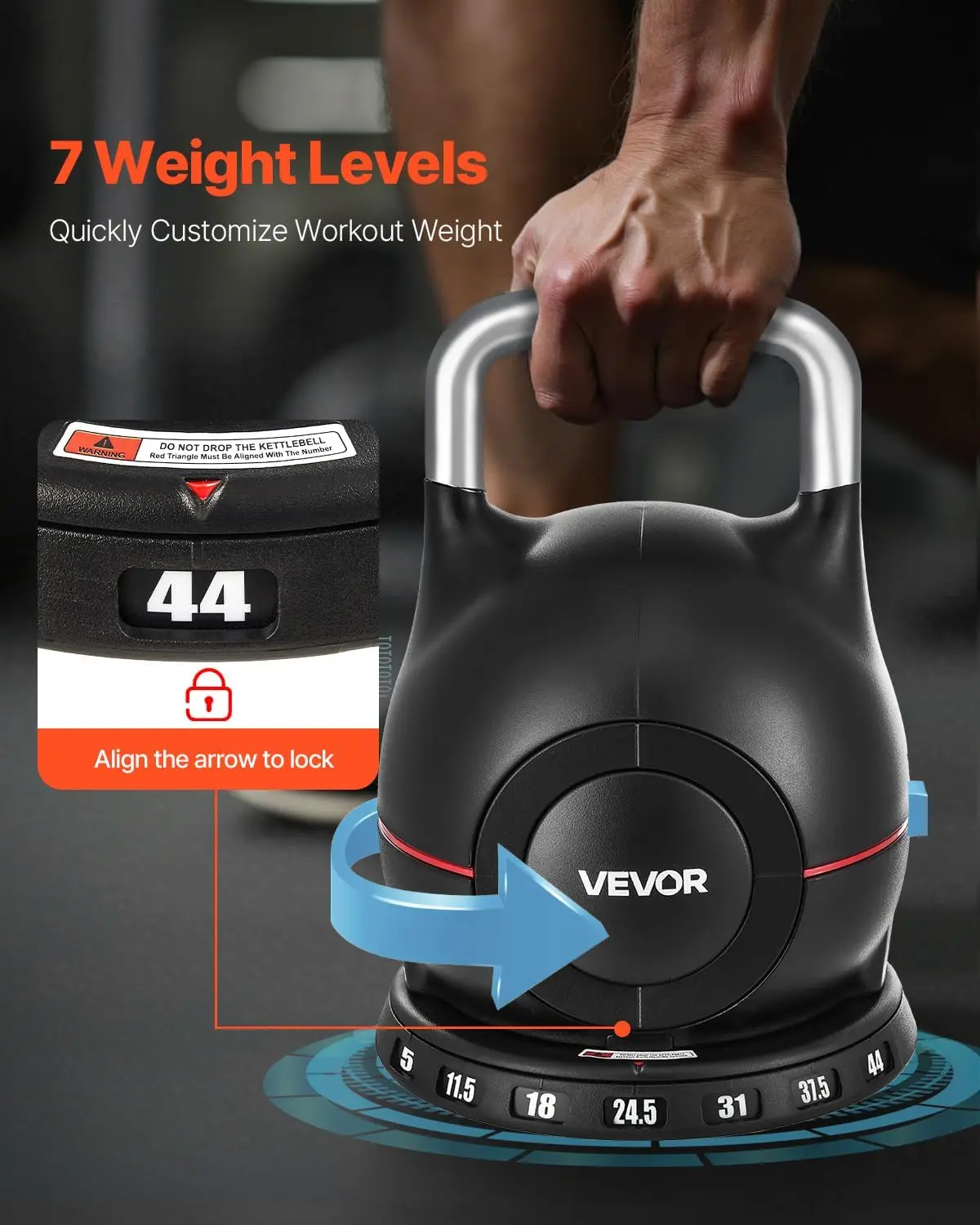 Adjustable Kettlebell Made of Die-Cast Aluminum and ABS for Grip Strength Training, Full-body & Cross-Training - Image 3