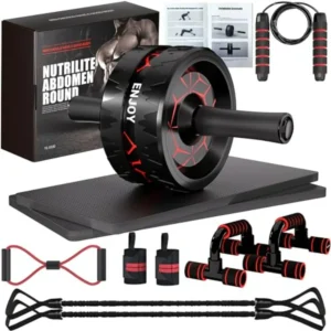 Ab Roller Wheel, Ab Exercise Wheels Kit with Ab Roller, Resistance Bands, Knee Mat, Jump Rope, Push-Up Bar