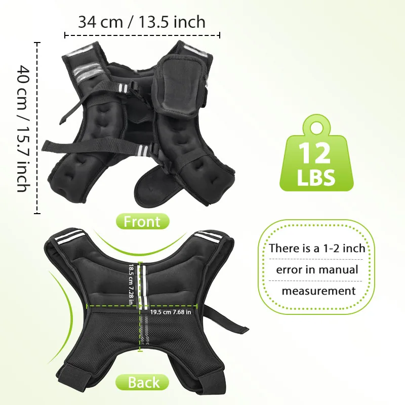 12lb Weight Vest with Reflective Stripe/Pocket for Workout, Strength Training, Running, Fitness, Muscle Building, Weightlifting - Image 2
