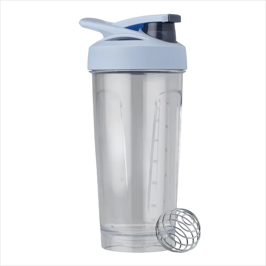 Strada Shaker Bottle, 28 oz, Tritan Plastic, Leakproof Flip Cap, Wire Whisk Ball, BPA-Free, Clear/Blue - Image 2