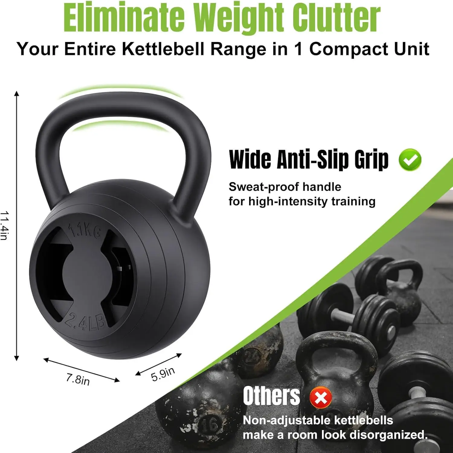 Home Strength Training, Metal 2-in-1 Adjustable Kettlebell Set, Wide Grip, 15 - 45 LB Kettlebells and 4.8 - 30 LB Dumbbells - Image 5