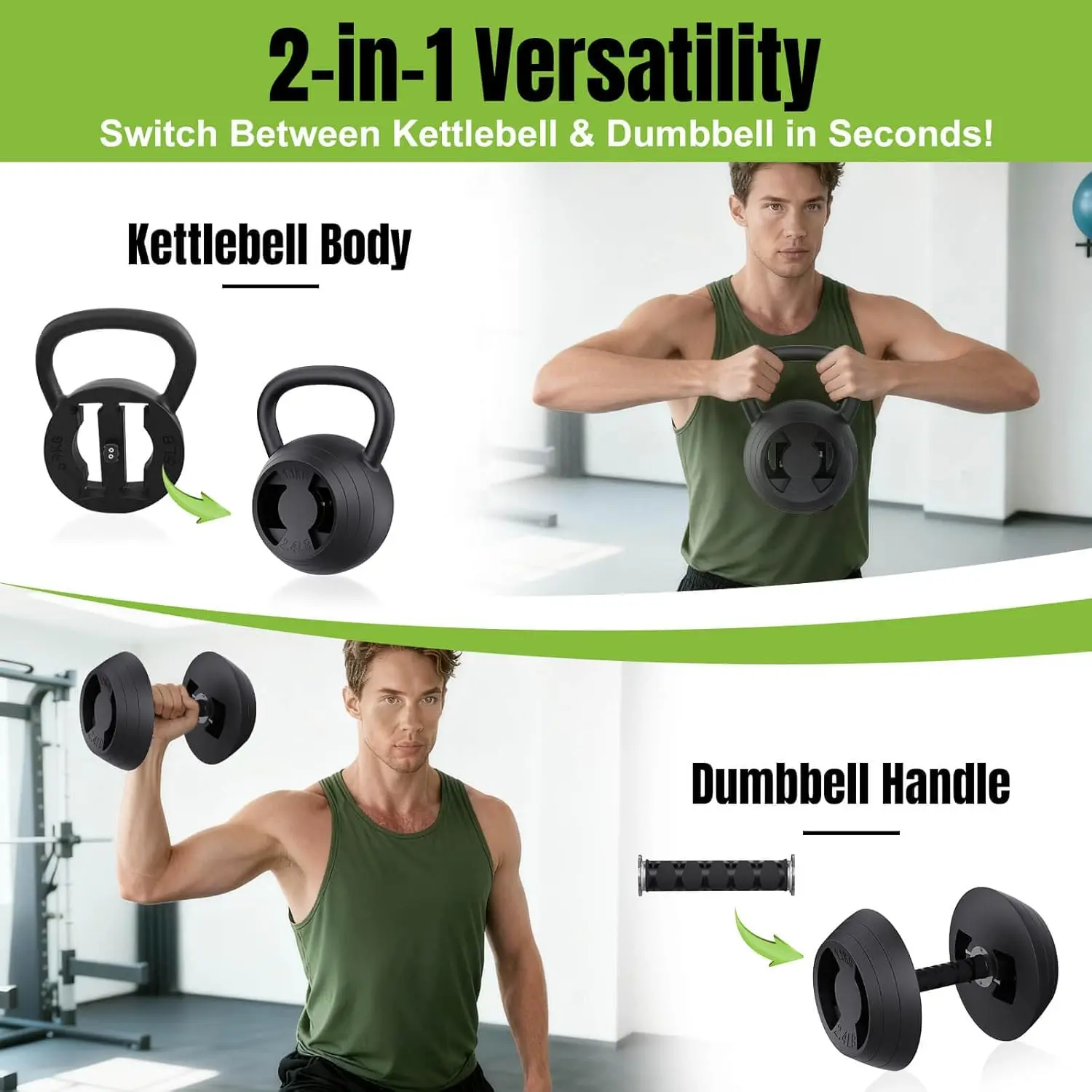 Home Strength Training, Metal 2-in-1 Adjustable Kettlebell Set, Wide Grip, 15 - 45 LB Kettlebells and 4.8 - 30 LB Dumbbells - Image 2