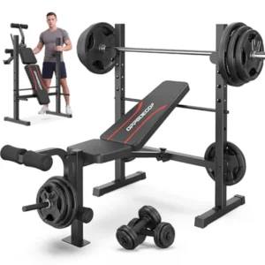 Weight Bench Set, Multi-Function Adjustable Bench Press with Squat Rack Leg Extension and Leg Curl Workout Bench Foldable Worko