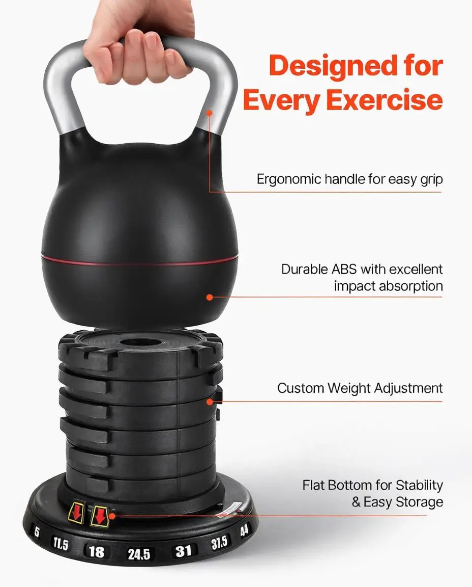 Kettlebell, Adjustable Kettlebell with 7 Weight Levels (5, 11.5, 18, 24.5, 31, 37.5, 44 lbs), Die-Cast Aluminum and ABS Material, for Grip Strength Training, Full-body Workout & Cross-Training - Image 18