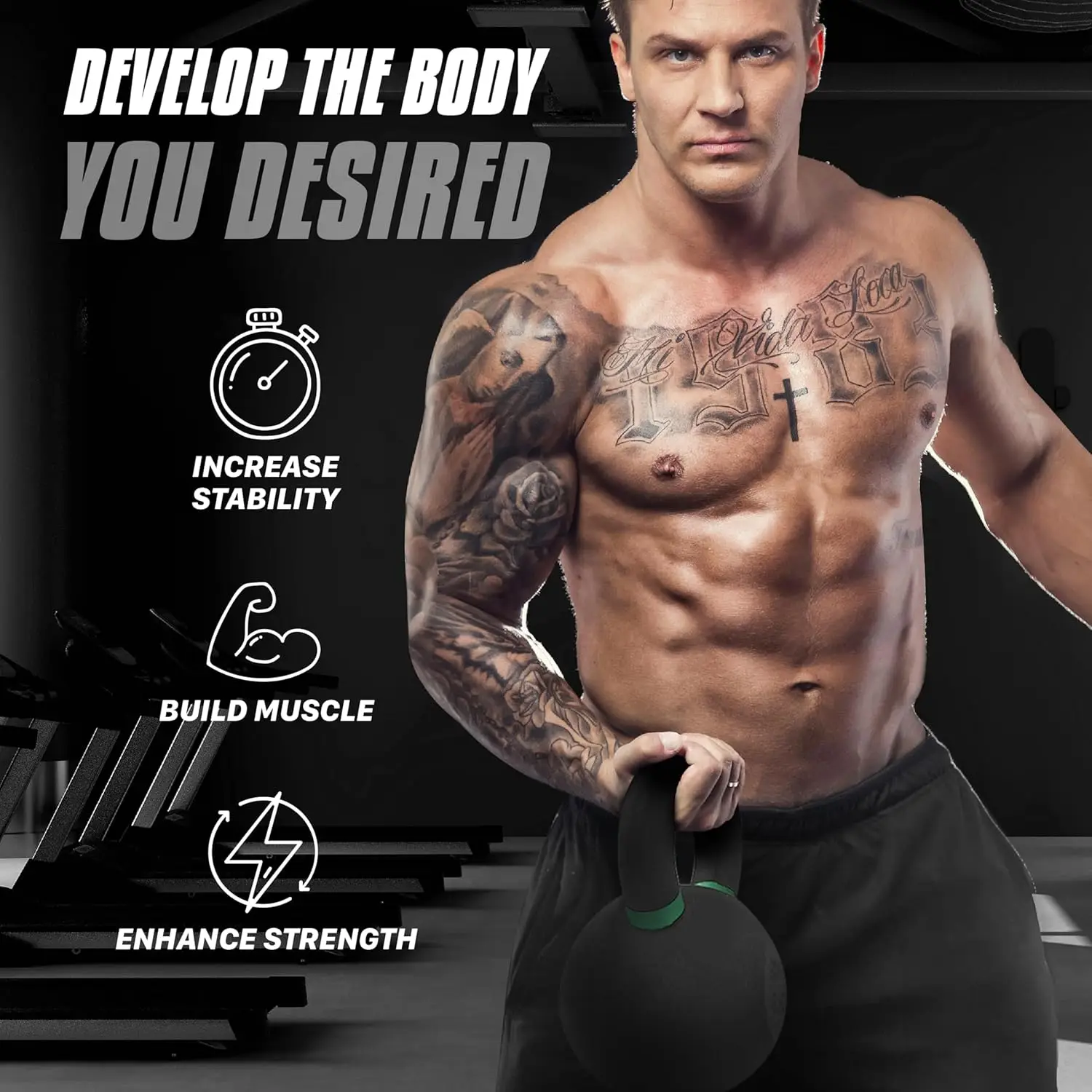Full Body Workout at Home Gym with Powder Coated Cast Iron Kettlebell Strength Training Set - Image 5