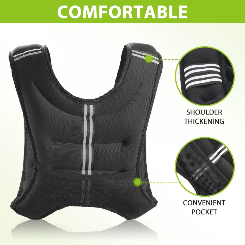 12lb Weight Vest with Reflective Stripe/Pocket for Workout, Strength Training, Running, Fitness, Muscle Building, Weightlifting - Image 3
