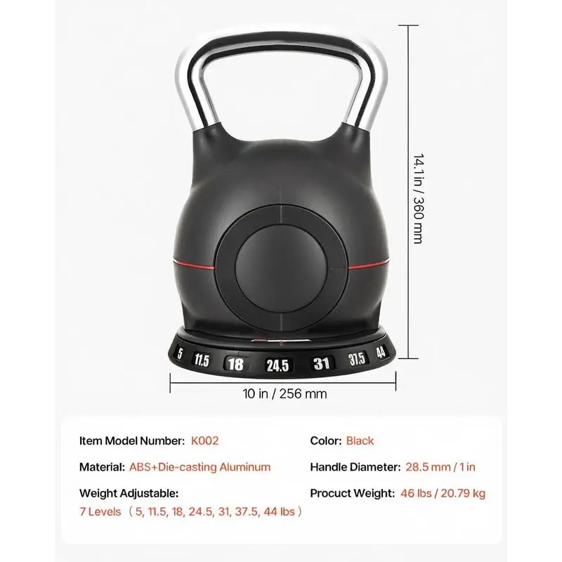 Kettlebell, Adjustable Kettlebell with 7 Weight Levels (5, 11.5, 18, 24.5, 31, 37.5, 44 lbs), Die-Cast Aluminum and ABS Material, for Grip Strength Training, Full-body Workout & Cross-Training - Image 13