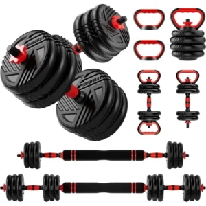 5 In 1 Adjustable Dumbbell Set Convert To Barbell Kettlebell 10 20 30 45 70 90LBS Home Gym Men Women Strength Training Weights
