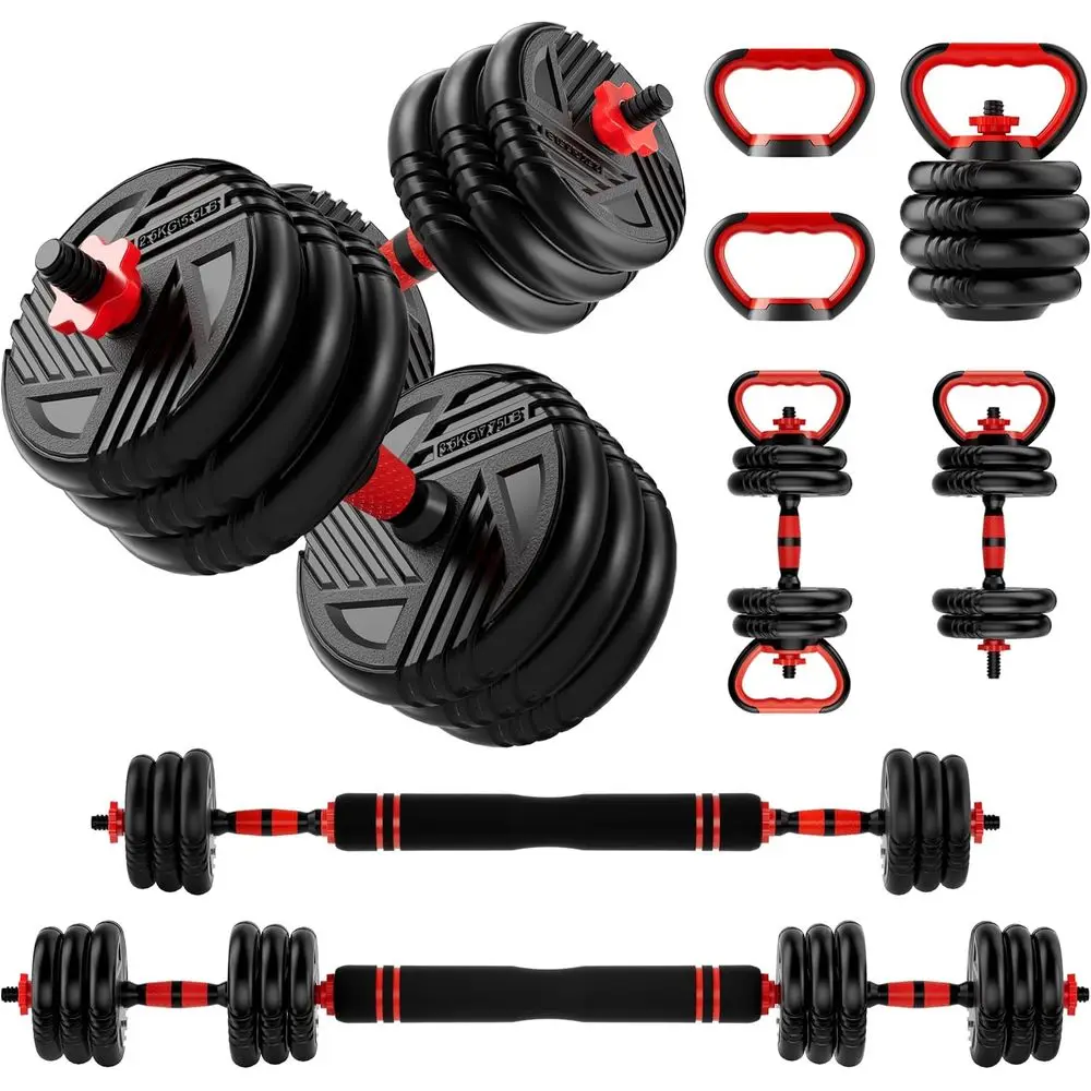 5 In 1 Adjustable Dumbbell Set Convert To Barbell Kettlebell 10 20 30 45 70 90LBS Home Gym Men Women Strength Training Weights