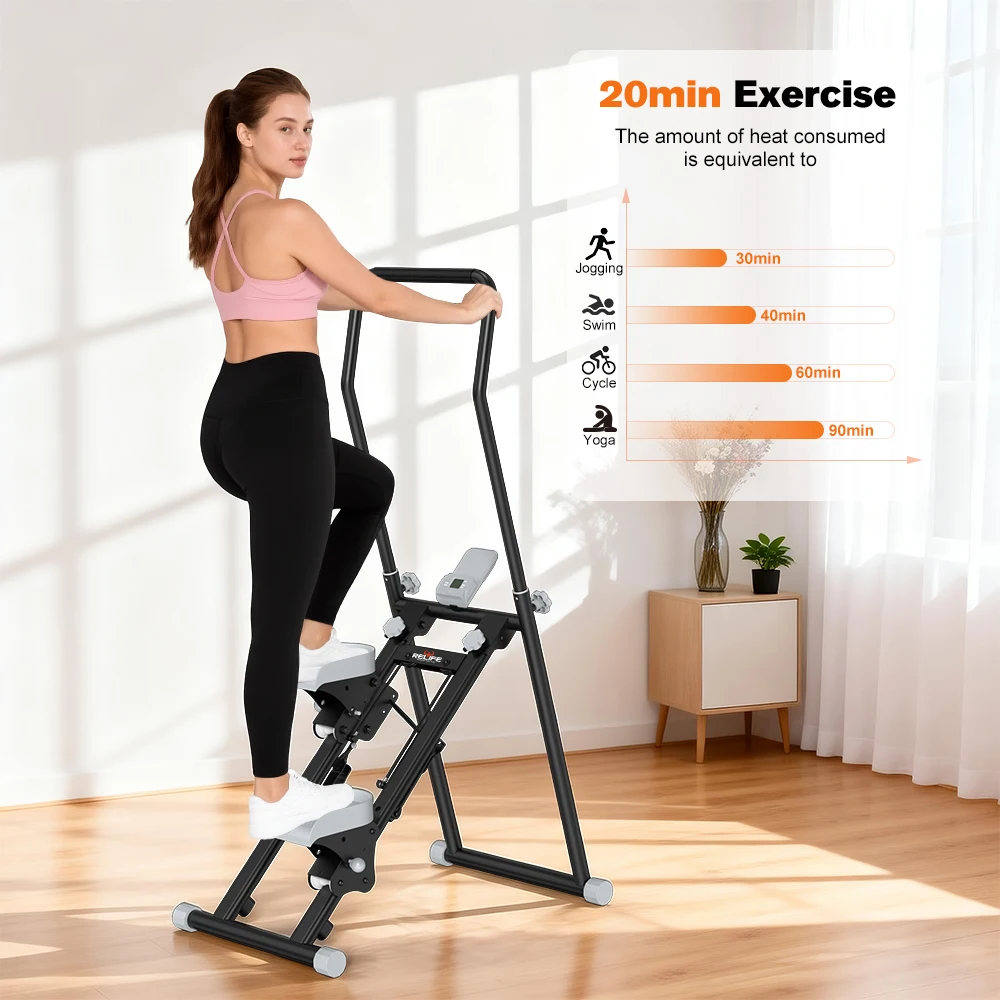 Foldable Stair Stepper for Home Gym, 6-Level Adjustable Handlebar Stair Climber with LCD Monitor, Adjustable Resistance Pedals, - Image 4