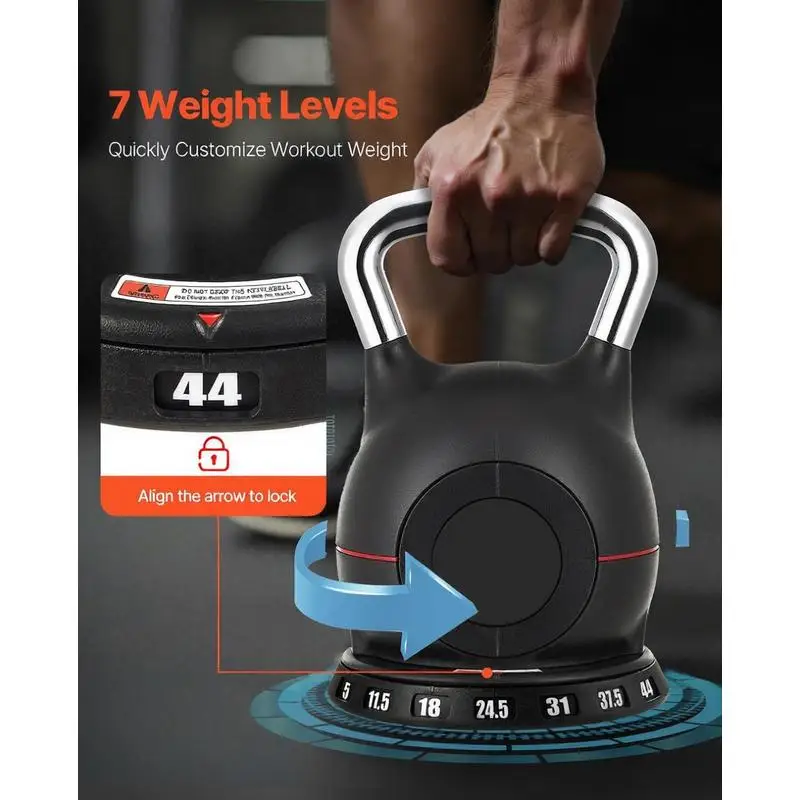 Kettlebell, Adjustable Kettlebell with 7 Weight Levels (5, 11.5, 18, 24.5, 31, 37.5, 44 lbs), Die-Cast Aluminum and ABS Material, for Grip Strength Training, Full-body Workout & Cross-Training - Image 17