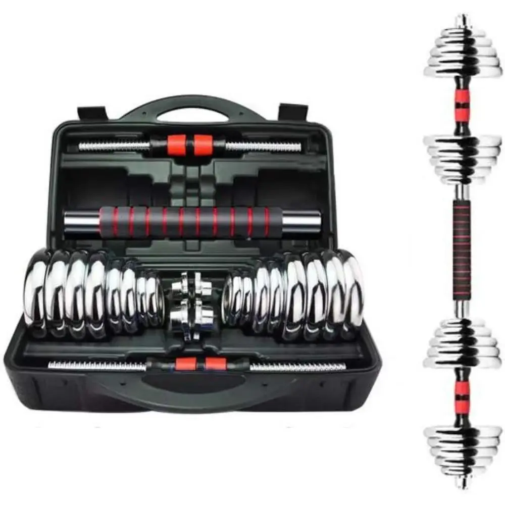 30KG Adjustable Cast Iron Dumbbell Set with Contoured Rod for Home Gym Exercise - Image 4