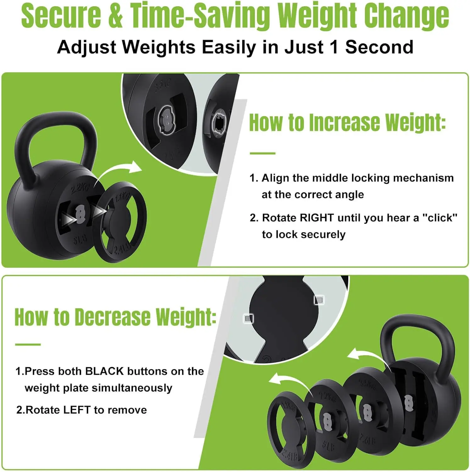Home Strength Training, Metal 2-in-1 Adjustable Kettlebell Set, Wide Grip, 15 - 45 LB Kettlebells and 4.8 - 30 LB Dumbbells - Image 4