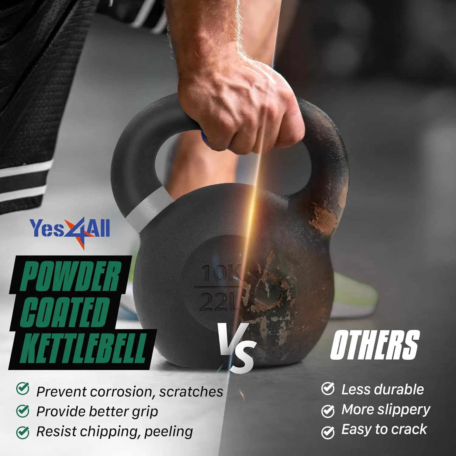 Full Body Workout at Home Gym with Powder Coated Cast Iron Kettlebell Strength Training Set - Image 6