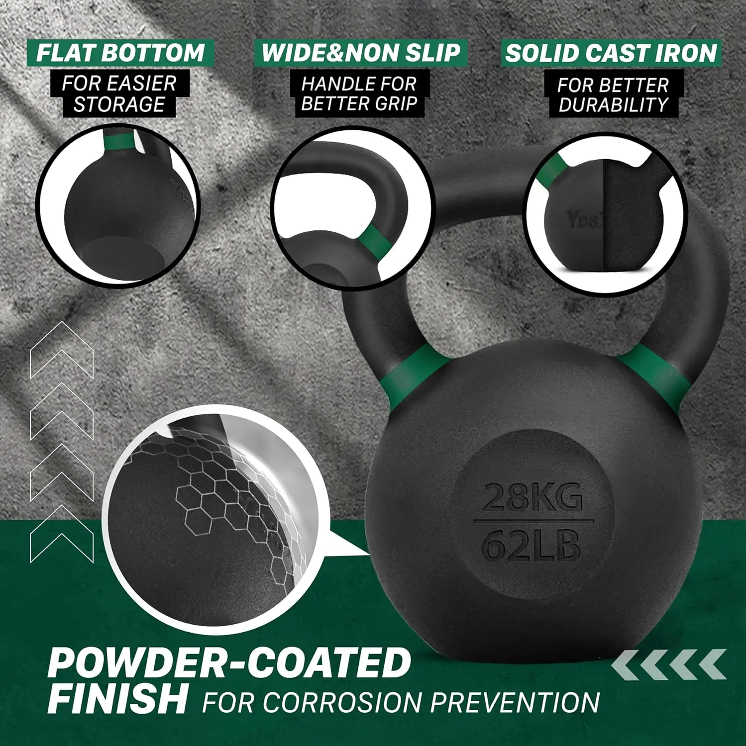 Full Body Workout at Home Gym with Powder Coated Cast Iron Kettlebell Strength Training Set - Image 3