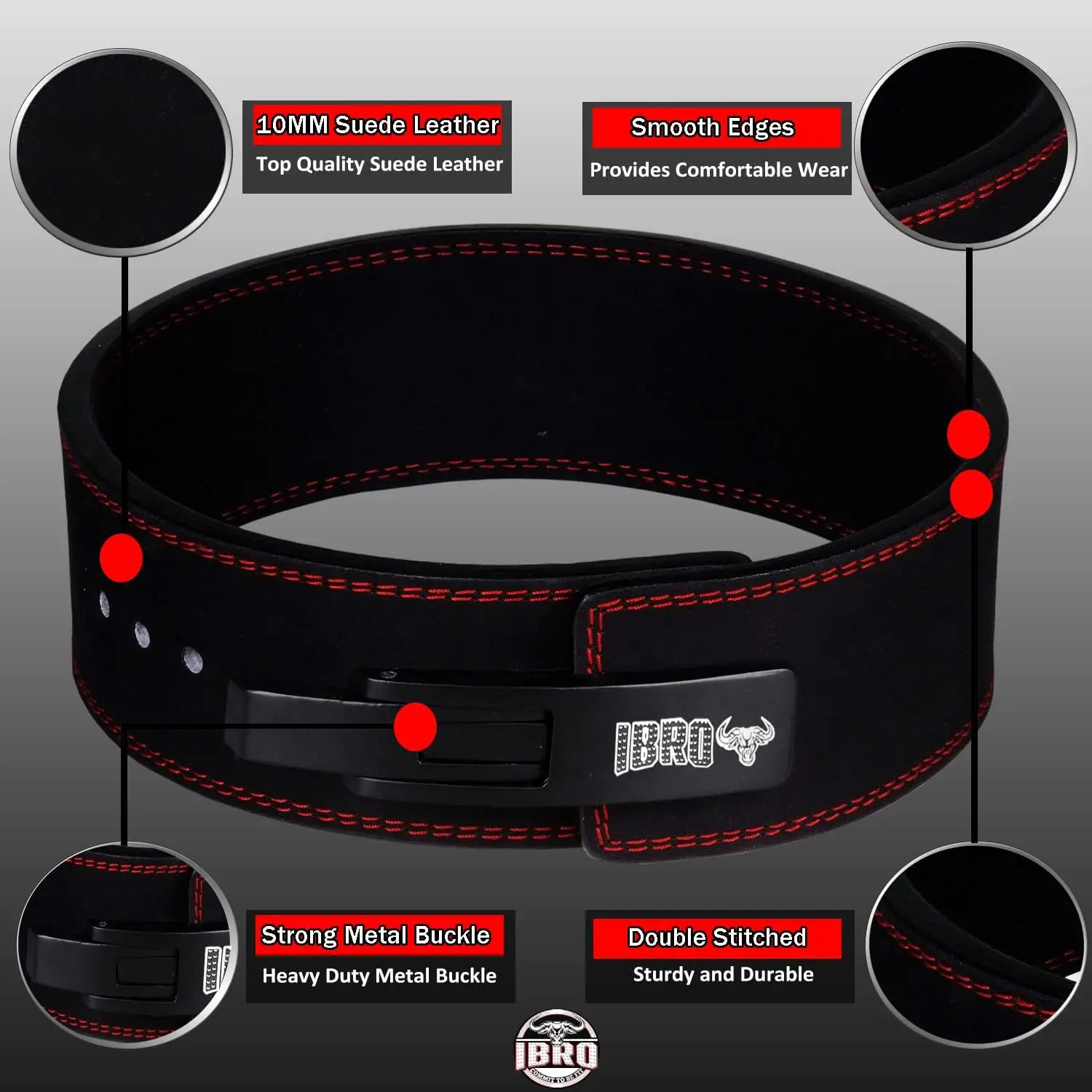 Black Genuine Leather Powerlifting Lever Gym Belt, 8MM, 10MM or 13MM, Extreme Heavy Duty, for Men's Bodybuilding - Image 2