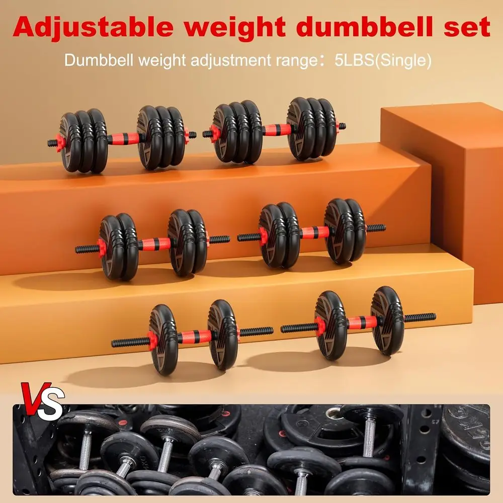 5 In 1 Adjustable Dumbbell Set Convert To Barbell Kettlebell 10 20 30 45 70 90LBS Home Gym Men Women Strength Training Weights - Image 14
