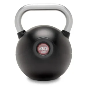 Commercial Grade PU Coated Kettlebell 10 to 40 LB, Black/Gray, Durable Textured Steel Handle Flat Base for Full Body Home Gym S