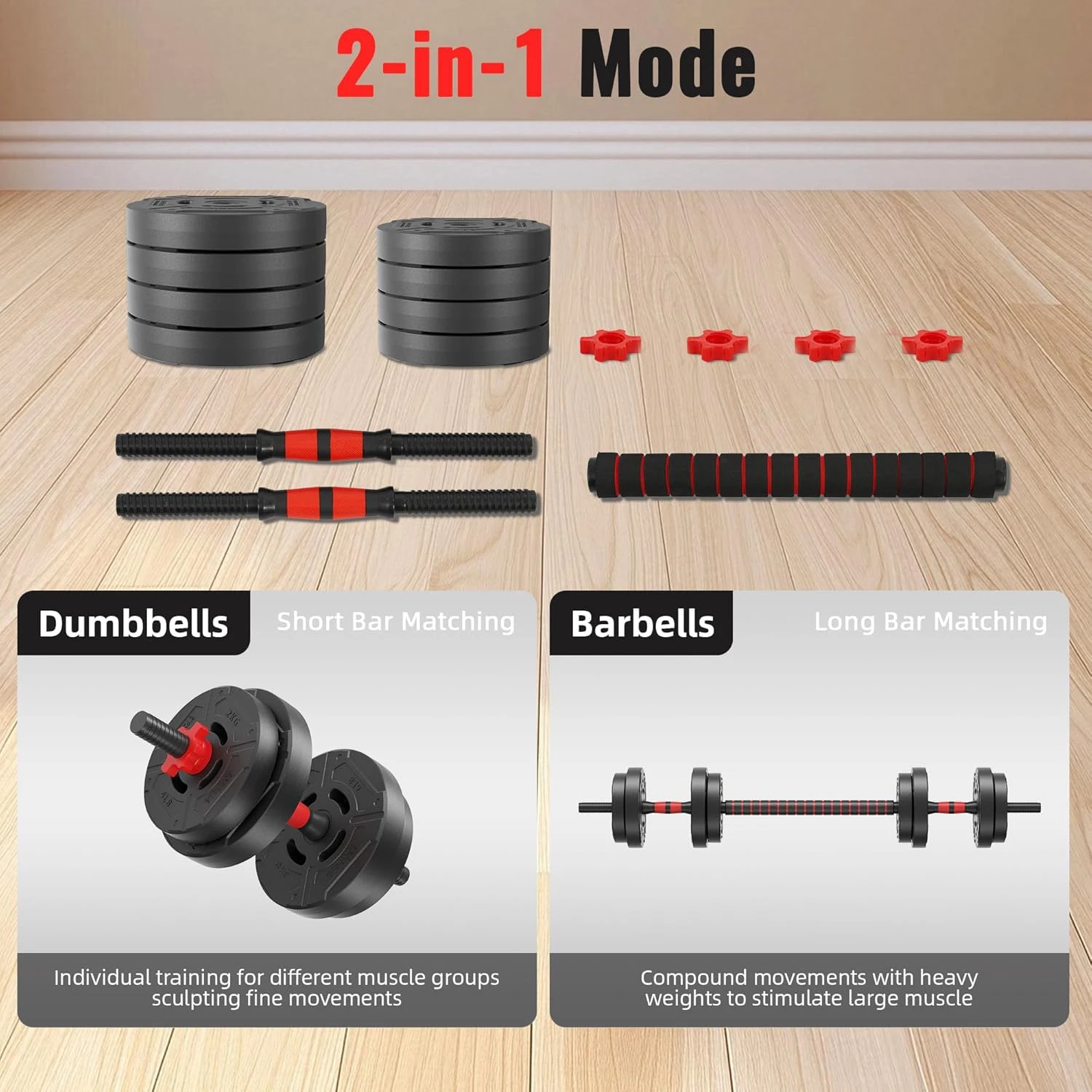 22lb 2-in-1 Adjustable Dumbbell & Barbell Set for Home Exercise & Fitness - Image 3